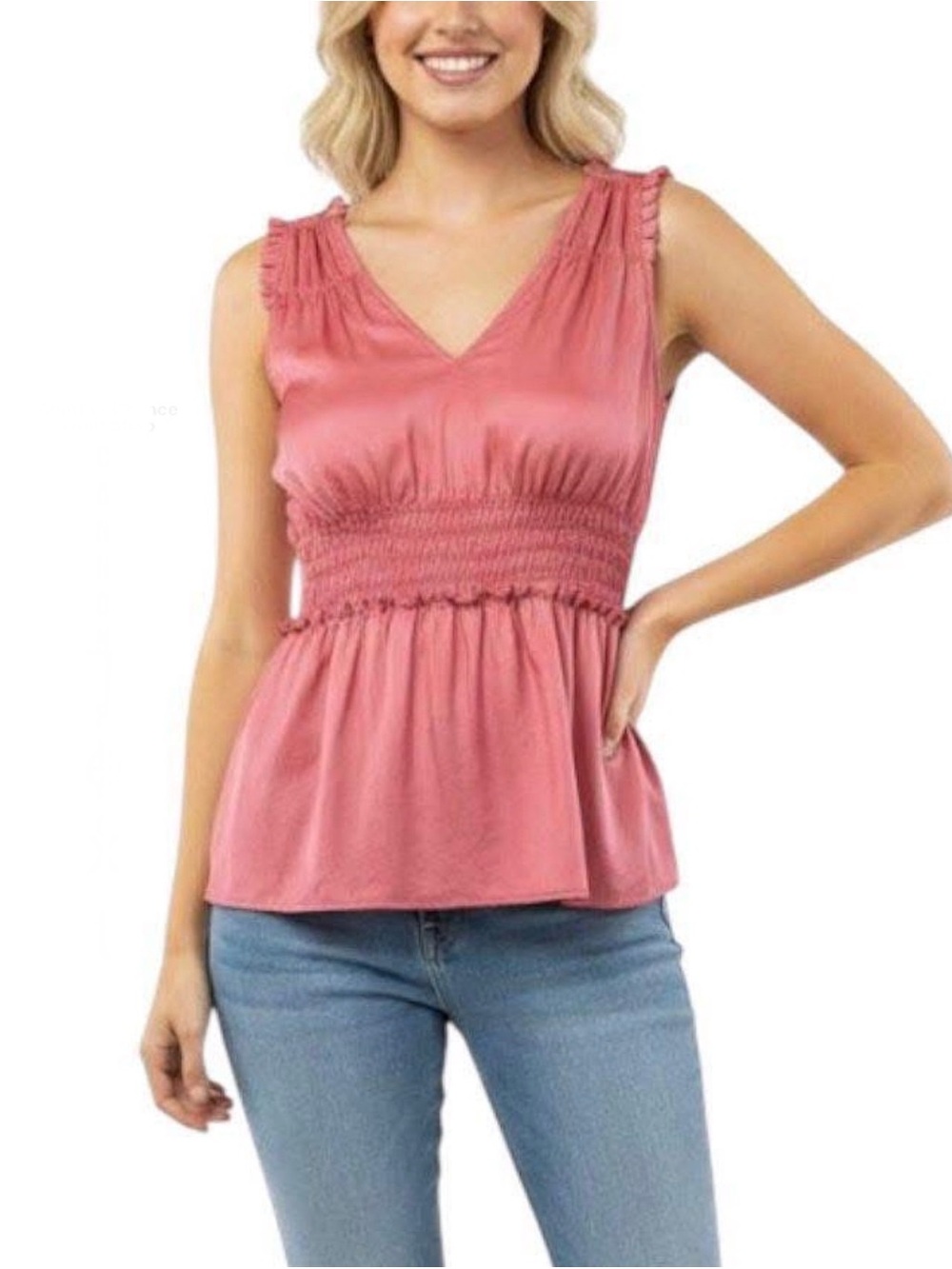 Banana Republic 100% Silk Smocked-Waist V-Neck Tank ~ Size L Petite